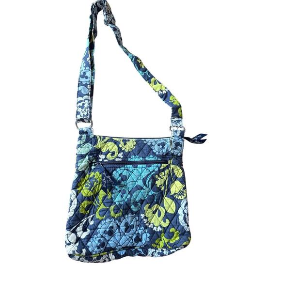 RARE Vera Bradley Disney Parks Hidden Mickey Quilted Crossbody Bag Floral Blue - Picture 10 of 13